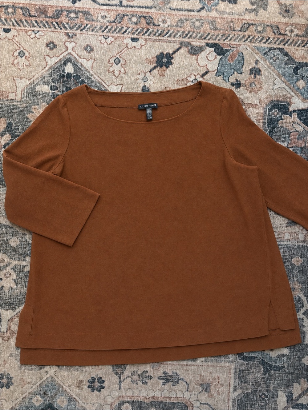 Eileen Fisher Brown Long sleeve top blouse size xl fall minimalist